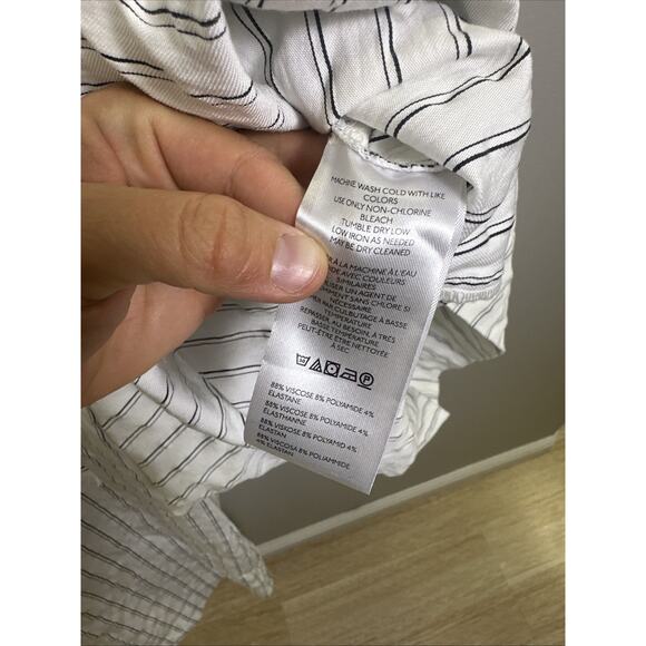 Anthropologie Maeve Crop Wide-Leg Shirting Jumpsuit M Ivory Black Stripes Preppy - Picture 6 of 8